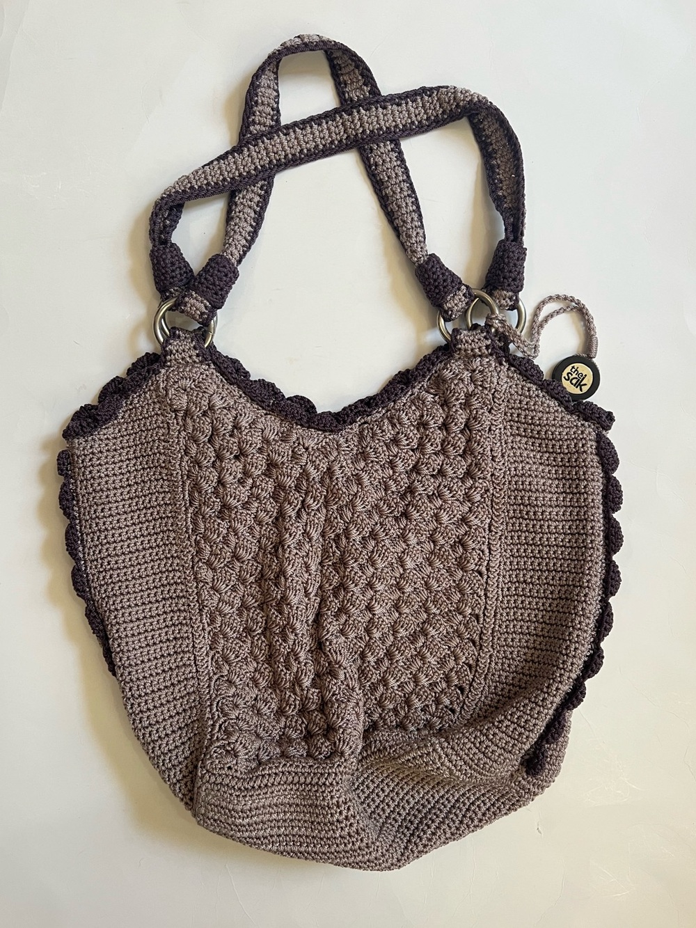 The Sak Crochet Tote in Lavender and Plum Purple Trim - Picture 1 of 9